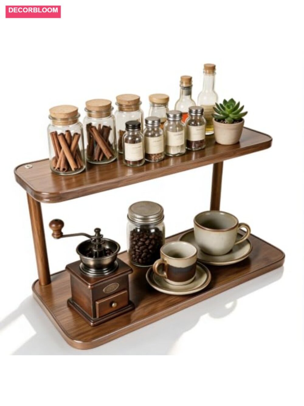 2-Tier Wood Coffee Station Organizer Mug Holder Countertop Desk Shelf Riser